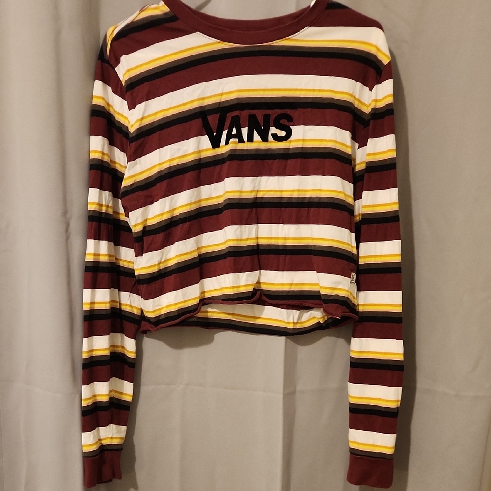 Vans Maroon, White & Yellow Striped Cropped Long Sleeve